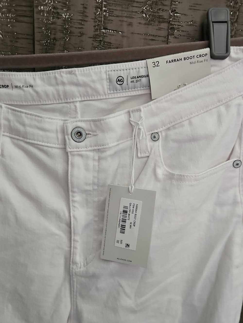 Ag Adriano Goldschmied Farrah Boot Crop Mid-Rise Jeans in White 215.00 Retail